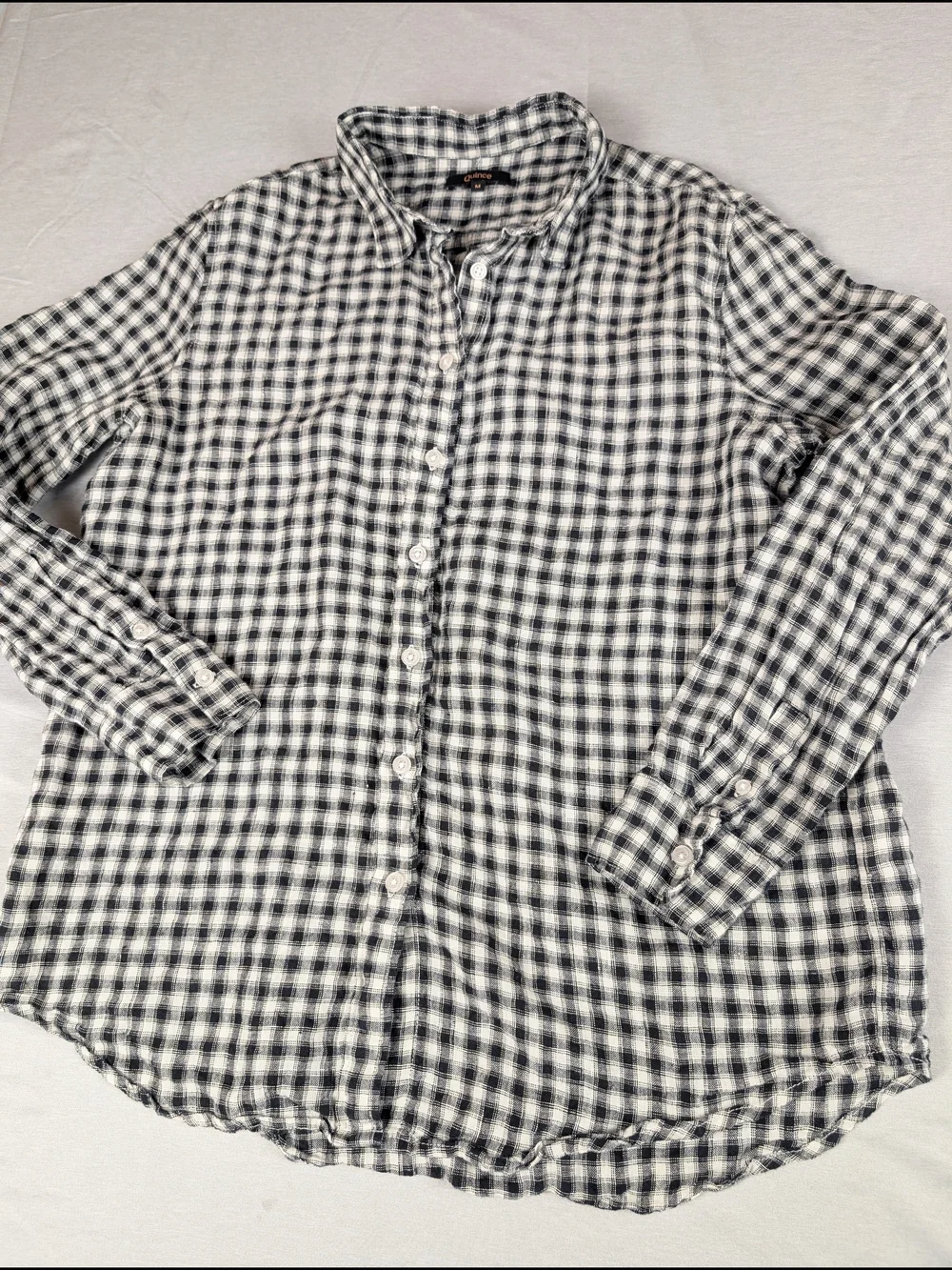 Quince 100% European Linen Plaid Button Down Shirt Women's M Black White - Picture 4 of 9